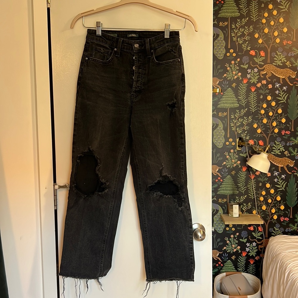 High rise distressed black jeans size 2